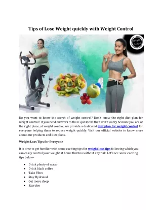 Tips of Lose Weight quickly with Weight Control