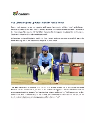 vvs laxman opens up about rishabh pant s knock