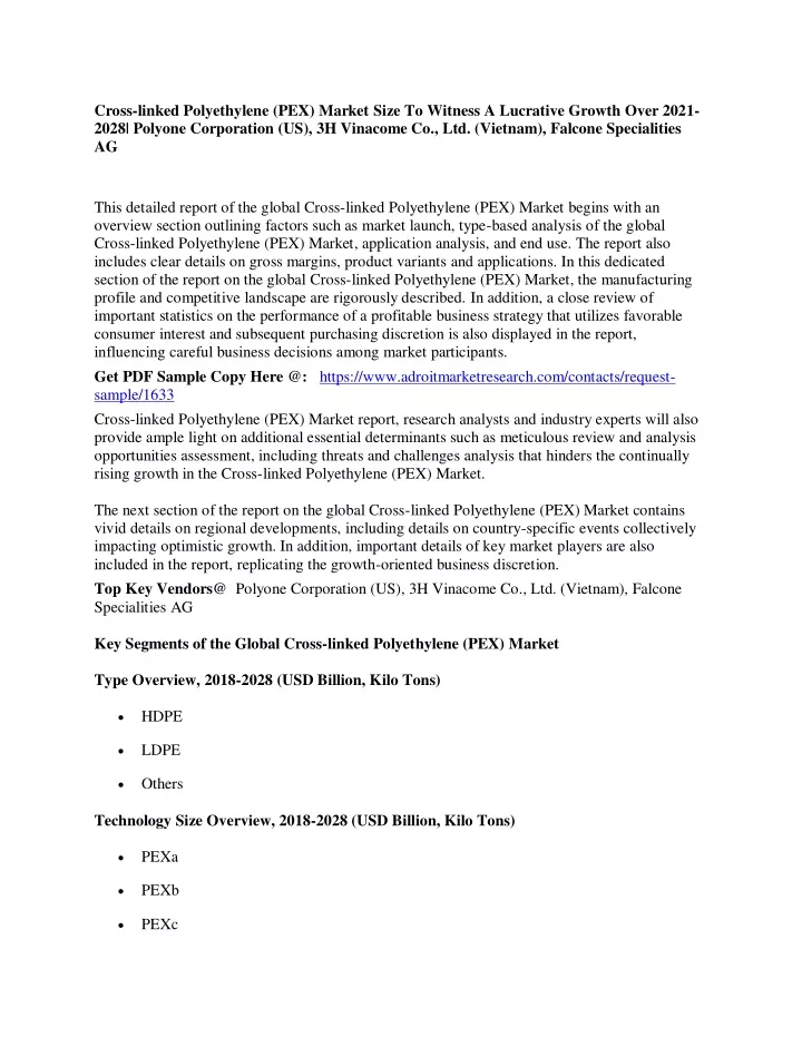 cross linked polyethylene pex market size