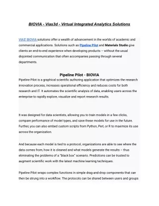 BIOVIA - Vias3d - Virtual Integrated Analytics Solutions