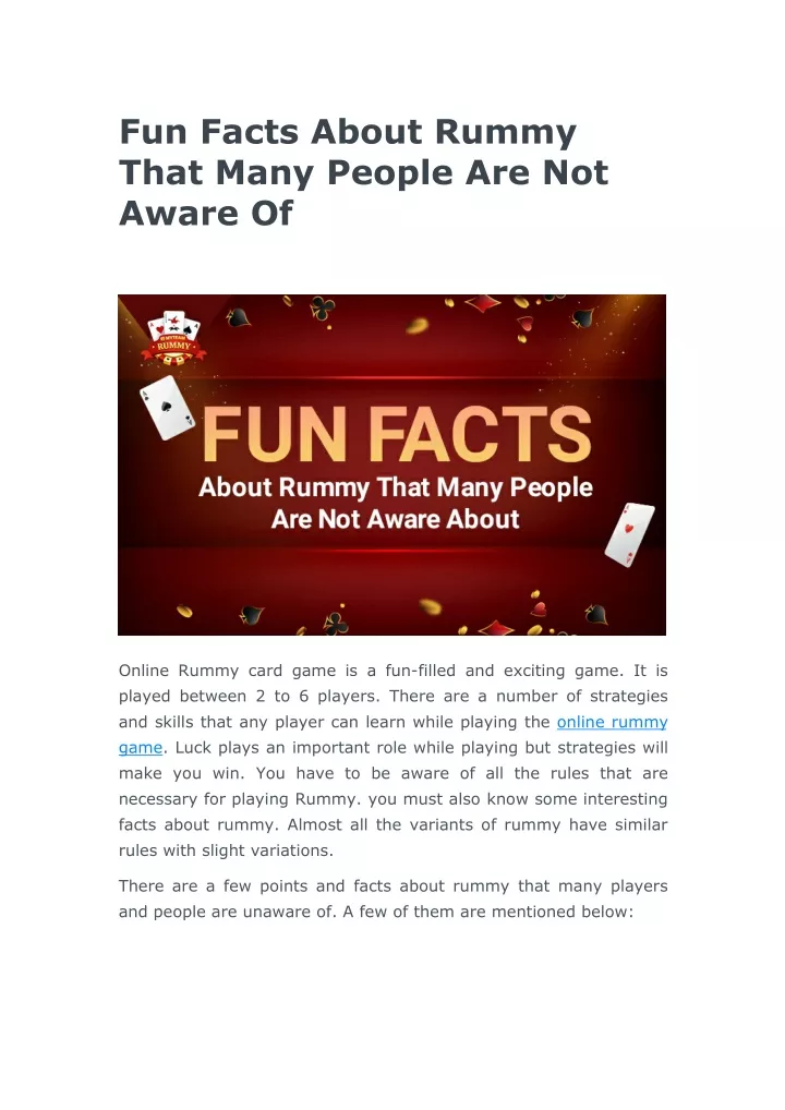 fun facts about rummy that many people