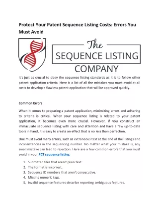 Protect Your Patent Sequence Listing Costs Errors You Must Avoid
