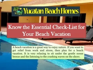 Know the Essential Check-List for Your Beach Vacation