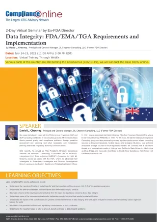 Data Integrity: FDA/EMA Requirements and Implementation