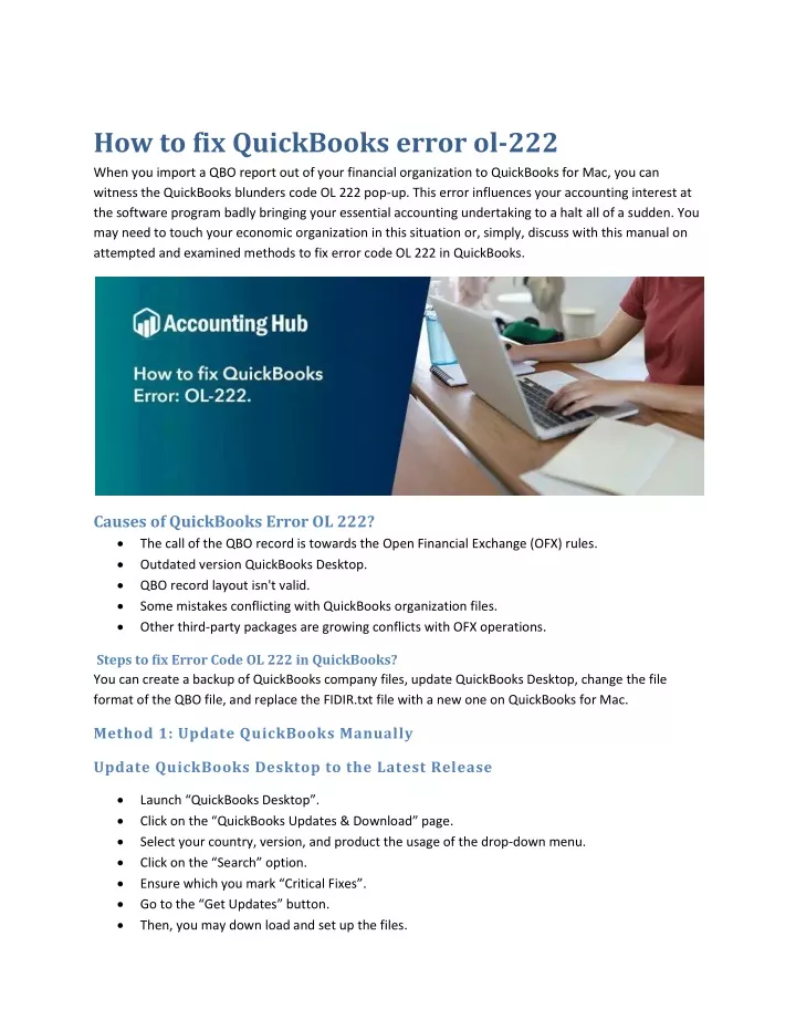 how to fix quickbooks error ol 222