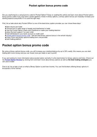 Pocket option bonus promo code