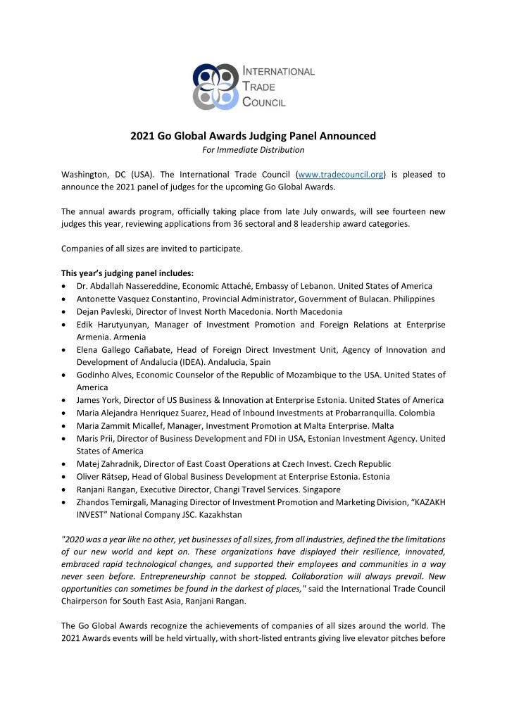 2021 go global awards judging panel announced