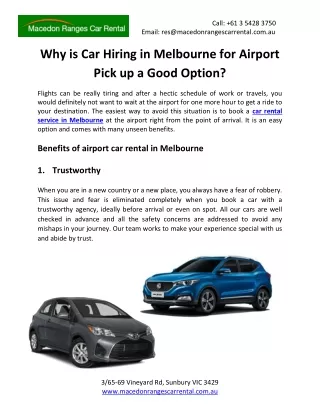 Why is Car Hiring in Melbourne for Airport Pick up a Good Option?