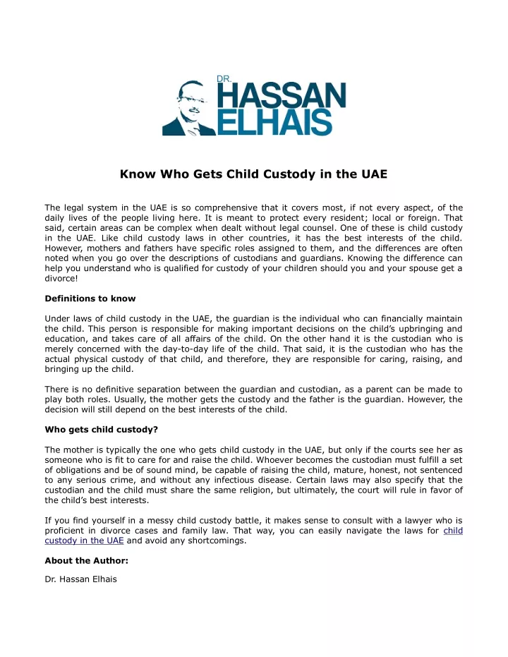 know who gets child custody in the uae