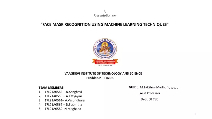 a presentation on face mask recognition using machine learning techniques