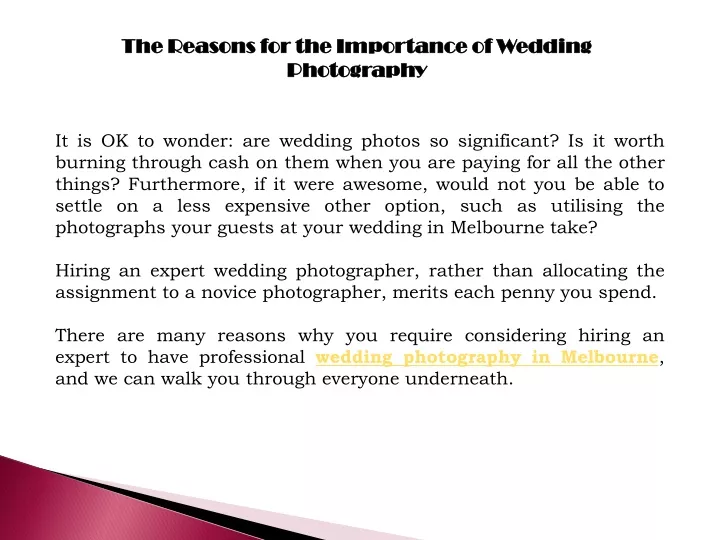 the reasons for the importance of wedding