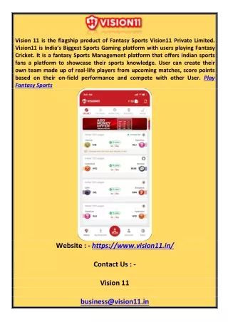 Play Fantasy Sports vision11.in