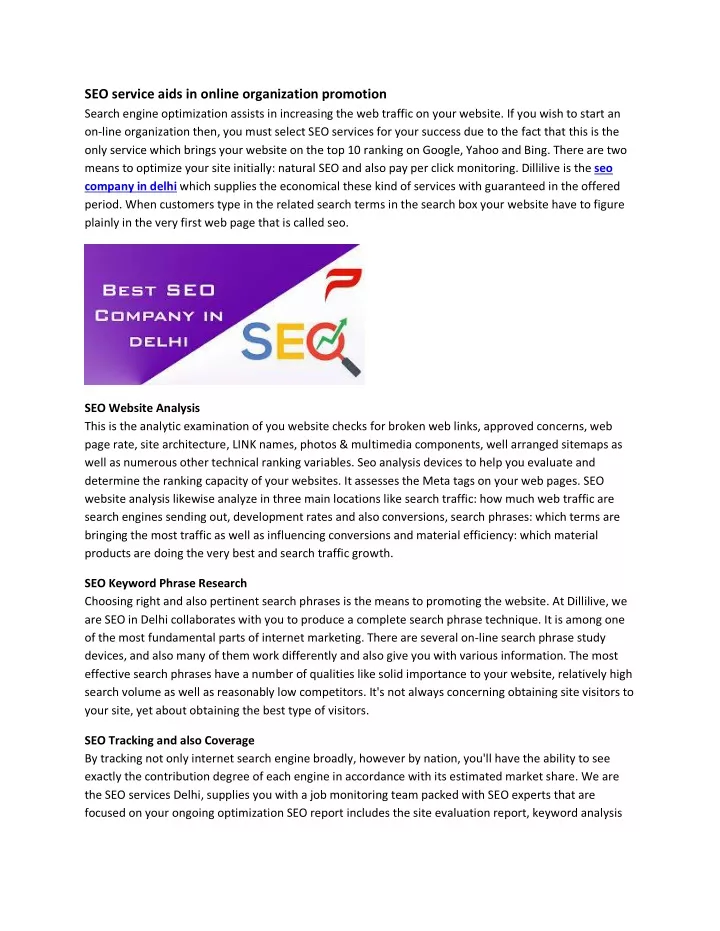 seo service aids in online organization promotion