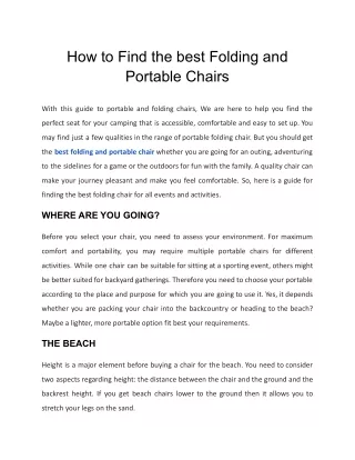 How to Find the best Folding and Portable Chairs
