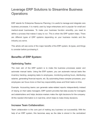 leverage erp solutions to streamline business