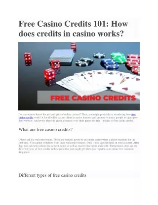 free casino credits 101 how does credits