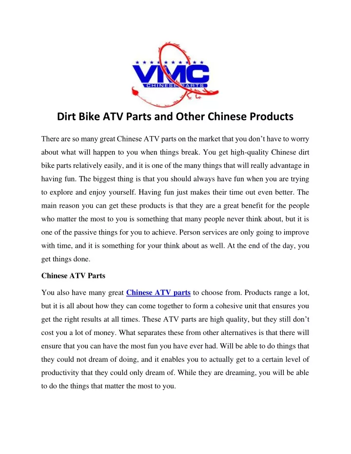dirt bike atv parts and other chinese products