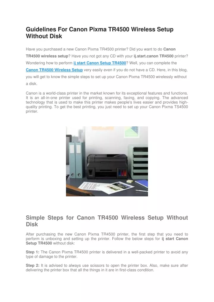 guidelines for canon pixma tr4500 wireless setup