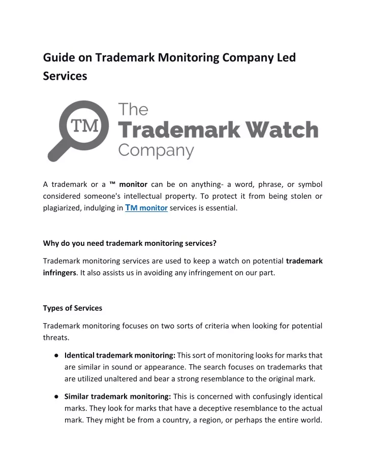 guide on trademark monitoring company led services