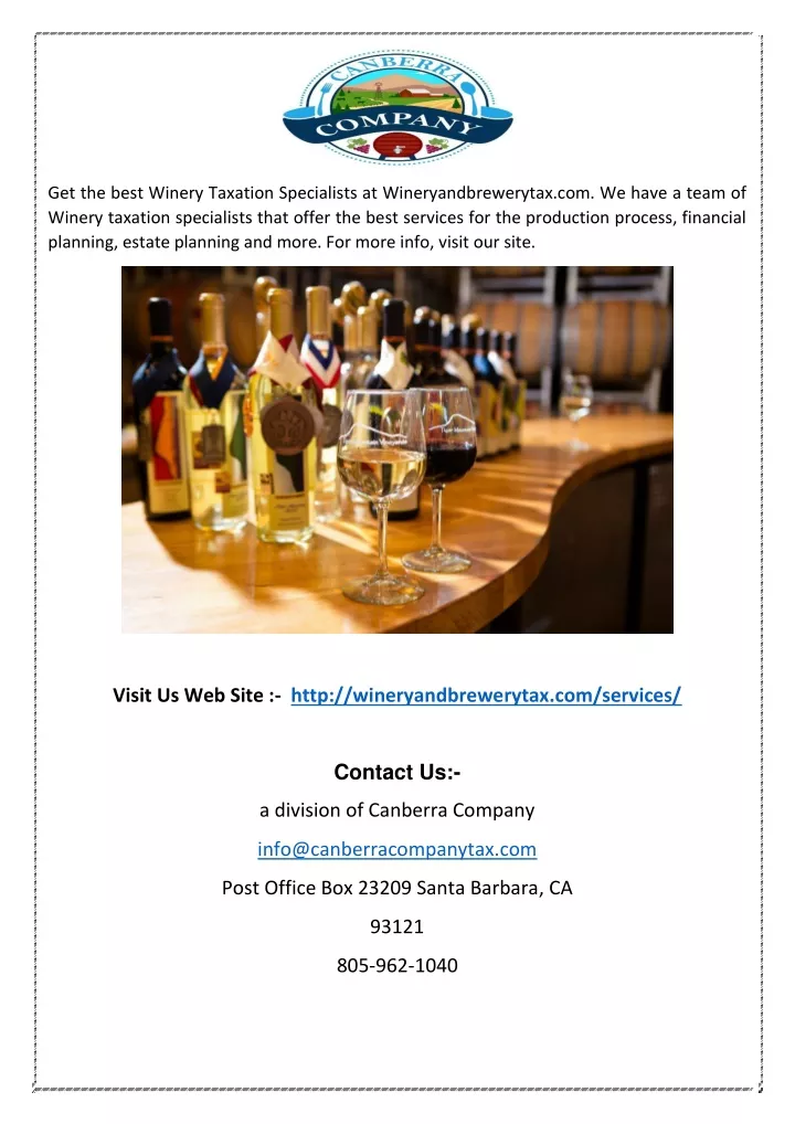 get the best winery taxation specialists