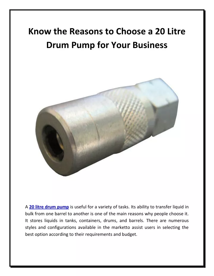 know the reasons to choose a 20 litre drum pump