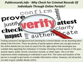Publicrecords.info - Why Check For Criminal Records Of Individuals Through Online Portals