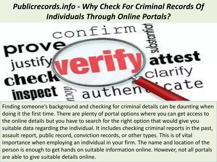 publicrecords info why check for criminal records of individuals through online portals