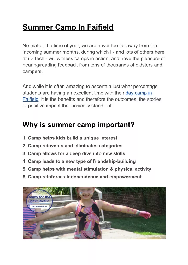 summer camp in faifield
