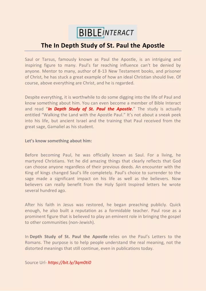 the in depth study of st paul the apostle