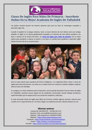 Clases De Inglés Para Niños De Primaria - Inscríbete Online En La Mejor Academia