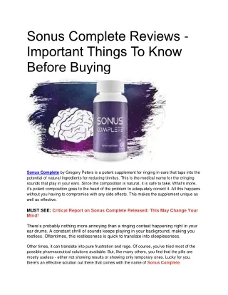 Sonus Complete Reviews - Important Things To Know Before Buying