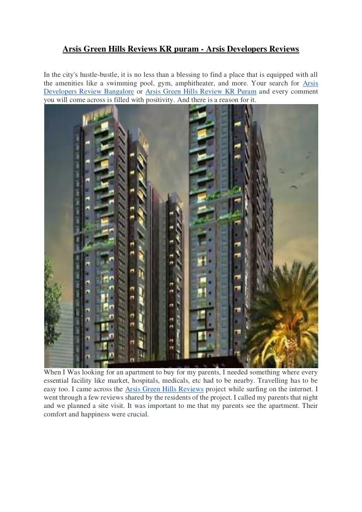 arsis green hills reviews kr puram arsis