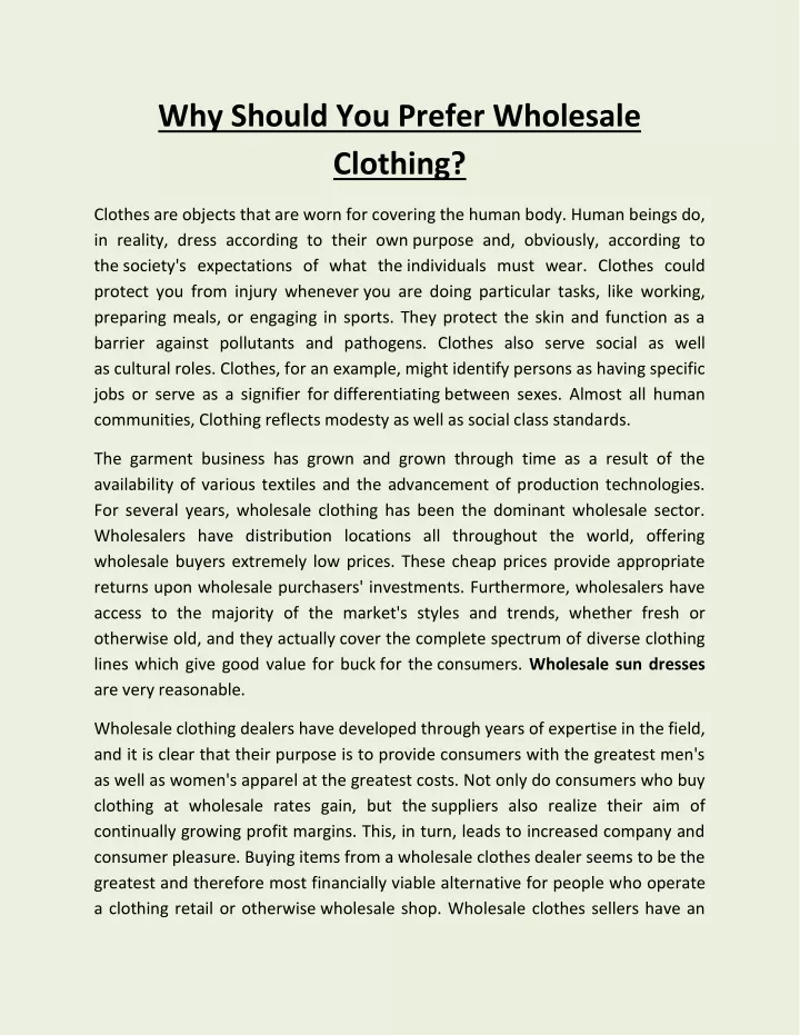 why should you prefer wholesale clothing