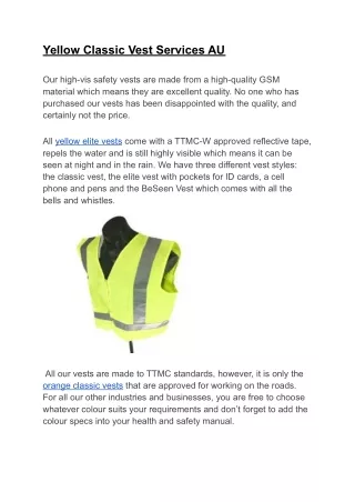 Yellow Classic Vest Services AU