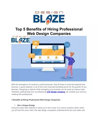 Top 5 Benefits of Hiring Professional Web Design Companies