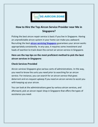 How to Hire the Top Aircon Service Provider near Me in Singapore