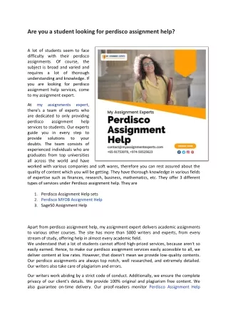 are you a student looking for perdisco assignment