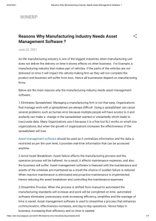 Reasons Why Manufacturing Industry Needs Asset Management Software _