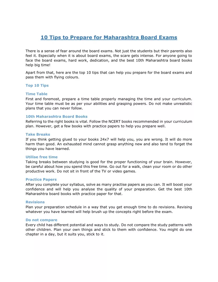 10 tips to prepare for maharashtra board exams