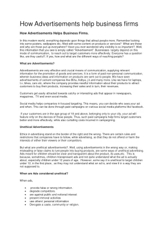 how advertisements help business firms