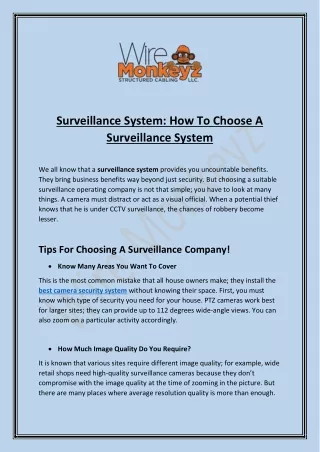 Tips On How To Choose A Surveillance System | Wire Monkeyz