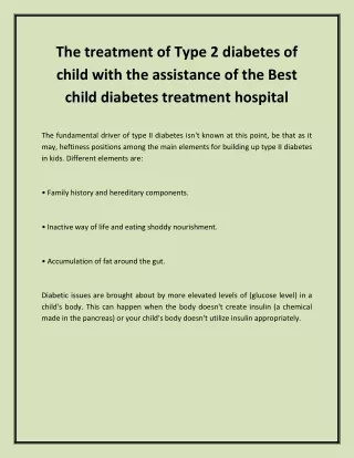The treatment of Type 2 diabetes of child with the assistance of the Best child diabetes treatment hospital