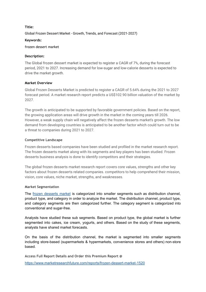 PPT Frozen dessert market 2021 Trend and Opportunities, Market Share,Analysis PowerPoint