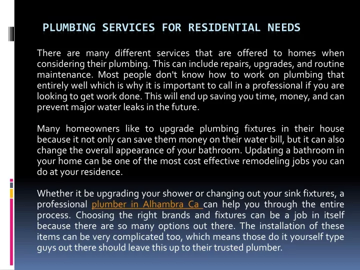 plumbing services for residential needs
