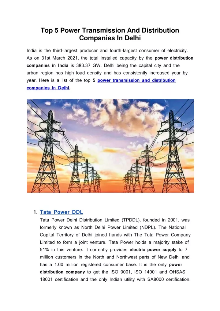 top 5 power transmission and distribution