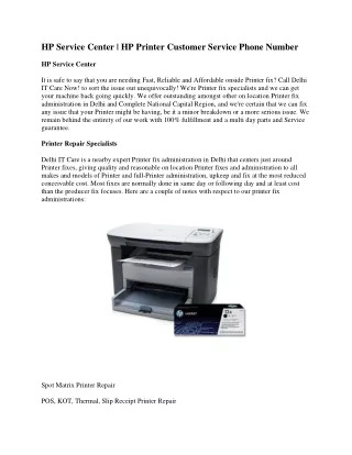HP Service Center HP Printer Customer Service Phone Number