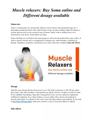 Muscle relaxers: Buy Soma online and Different dosage available