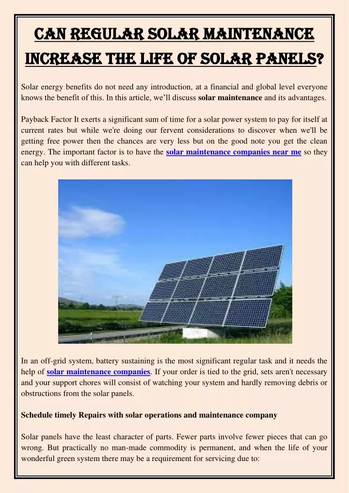 can regular solar maintenance can regular solar