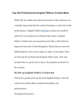 Top SG Professional English Willow Cricket Bats