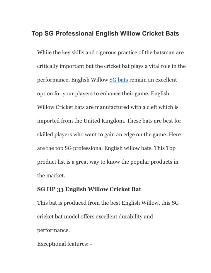 top sg professional english willow cricket bats